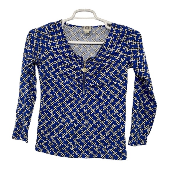 ANN KLEIN Top S‎ Tunic Geometric 3/4 Sleeve Blue Small - Picture 8 of 8